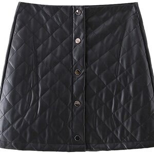 'Madison' Quilted Faux Leather Button Front Skirt